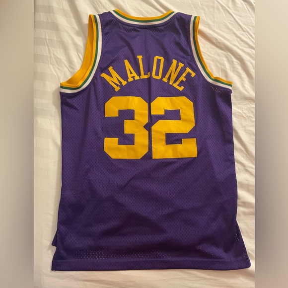 Adidas Karl Malone Throwback Utah Jazz Purple and Yellow Jersey - Picture 2 of 2
